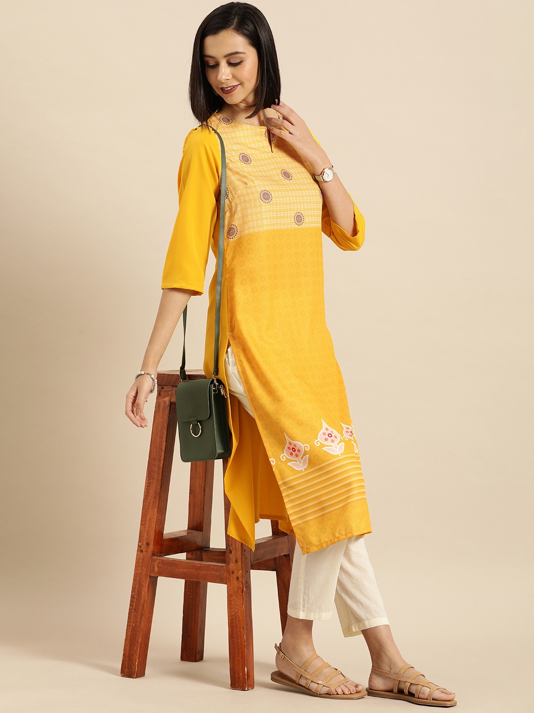 

Anouk Women Yellow Ethnic Motifs Printed Kurta