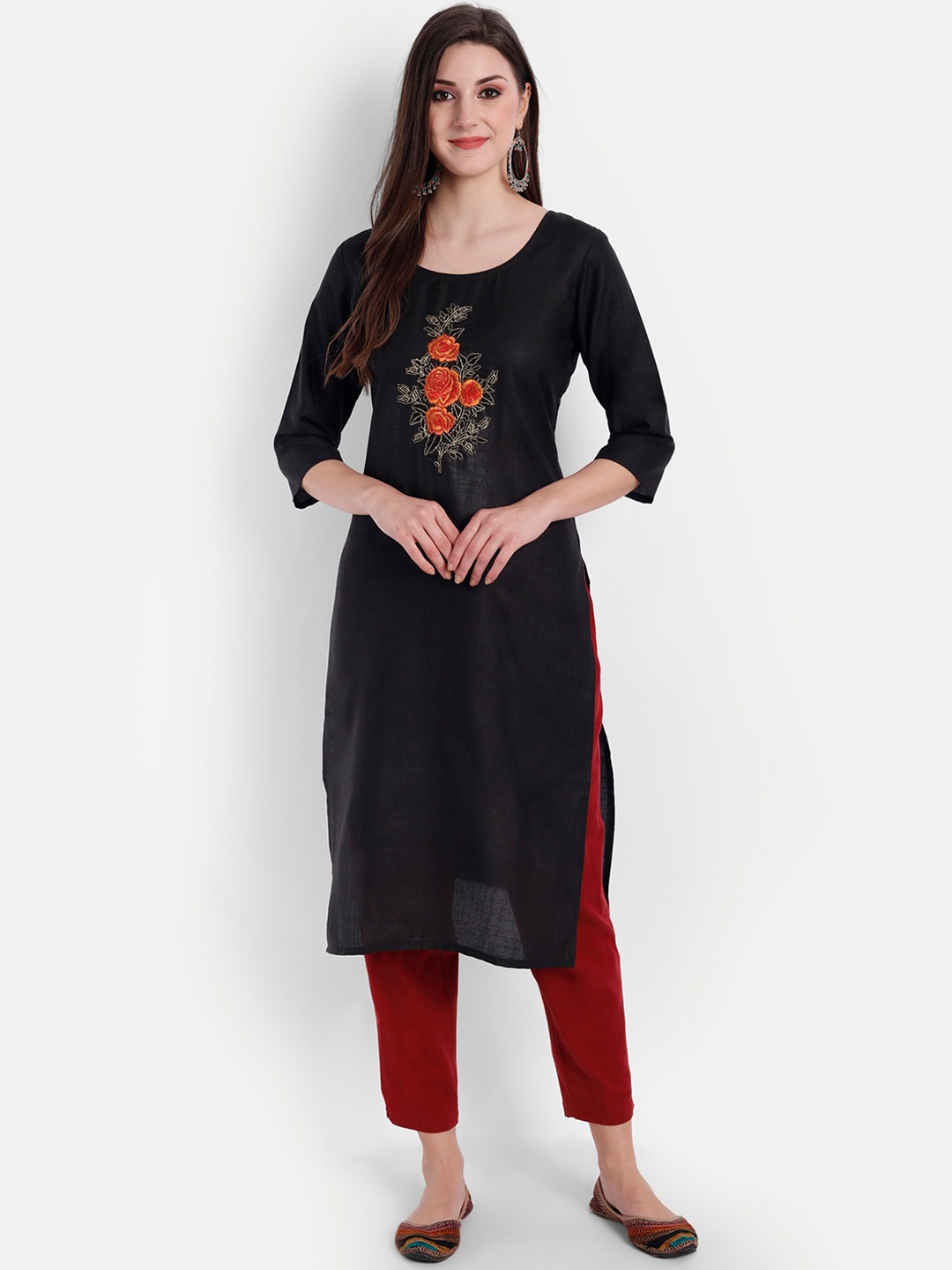 

Globon Impex Women Black Thread Work Floral Kurta