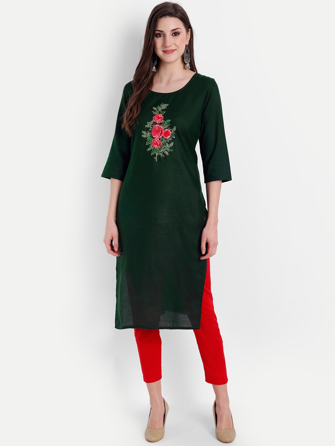 

Globon Impex Women Green Floral Embroidered Kurta