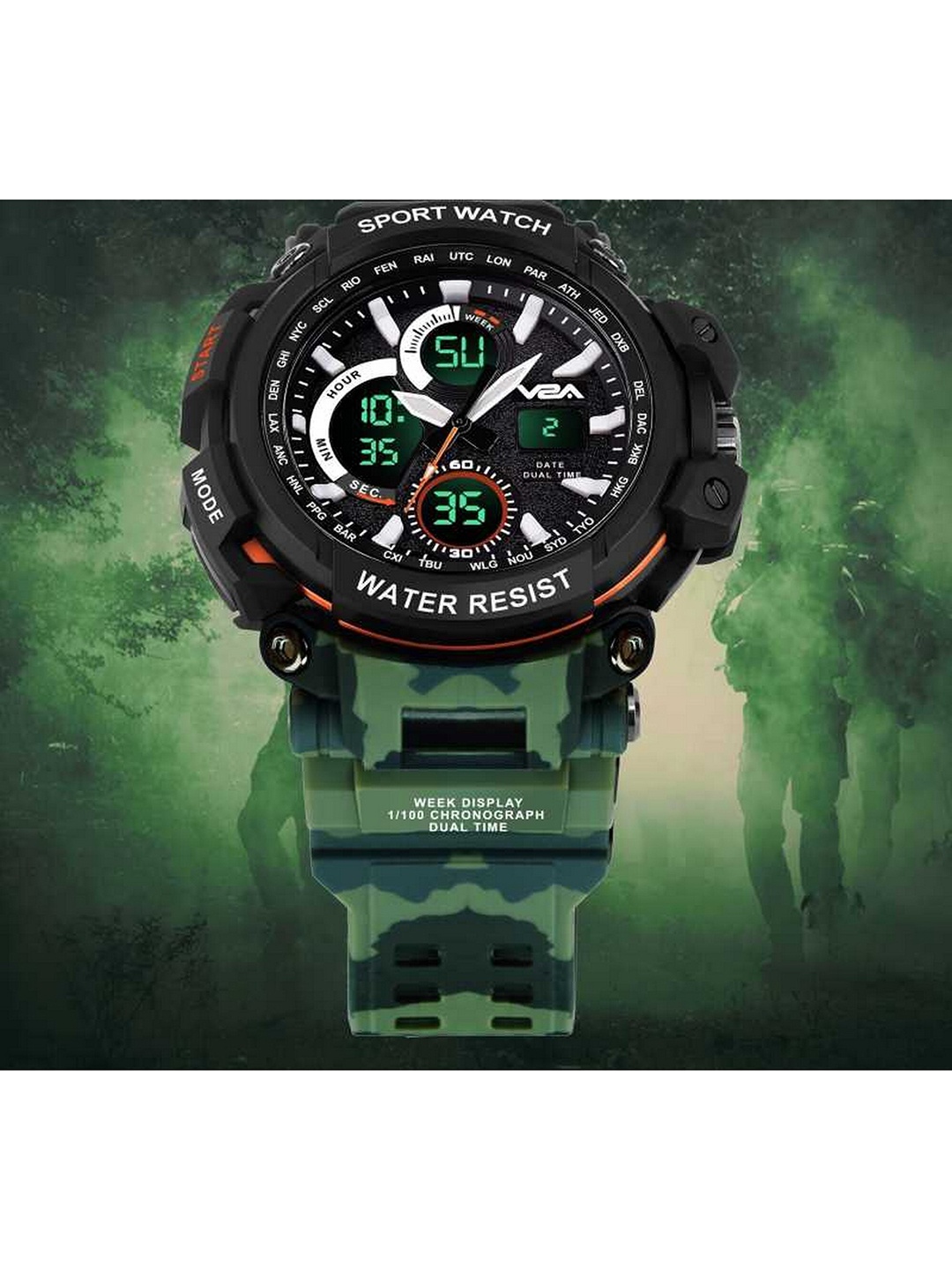 

V2A Men Green Patterned Analogue & Digital Multi Function Watch V2A-1708-MC-Green