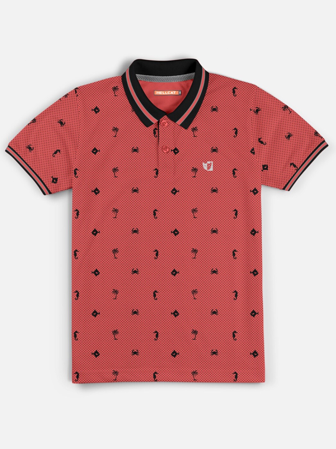 

HELLCAT Boys Coral Printed Polo Collar Bio Finish T-shirt