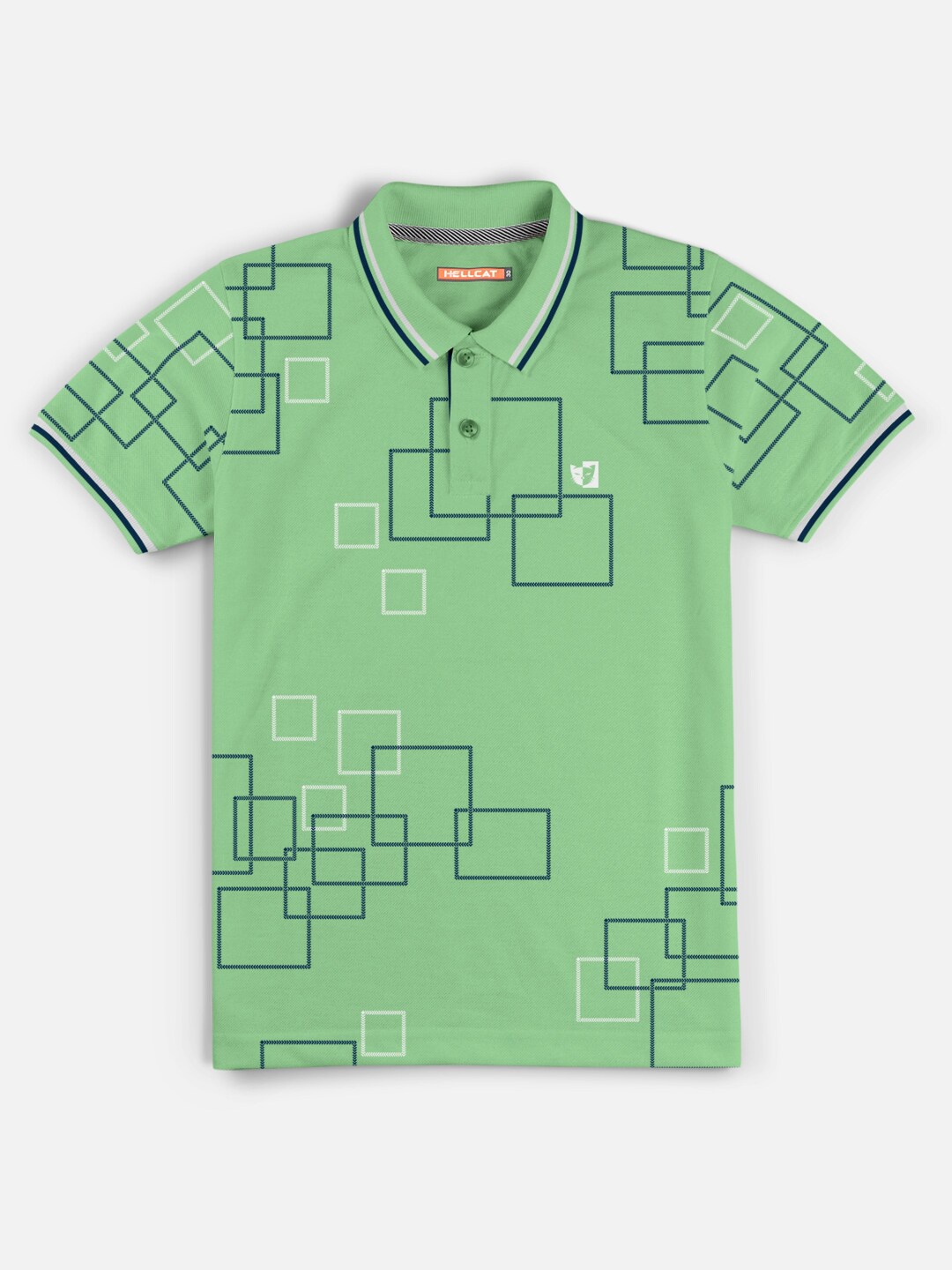 

HELLCAT Boys Green & Blue Printed Polo Collar Cotton T-shirt