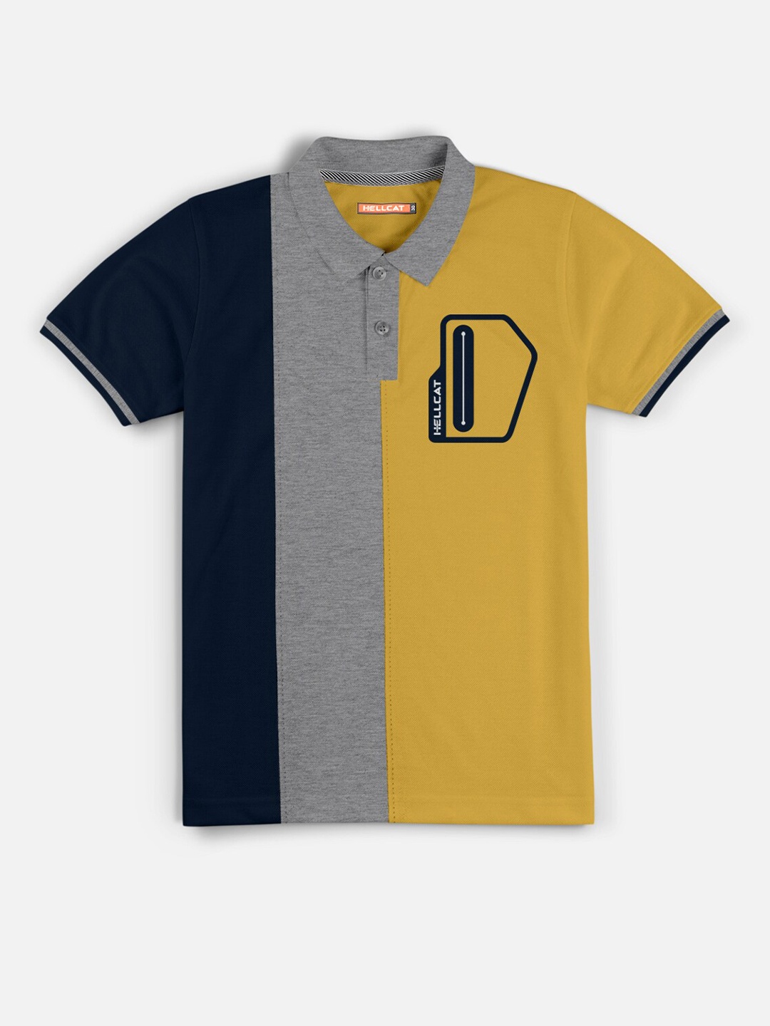 

HELLCAT Boys Yellow & Grey Colourblocked Polo Collar Bio Finish T-shirt