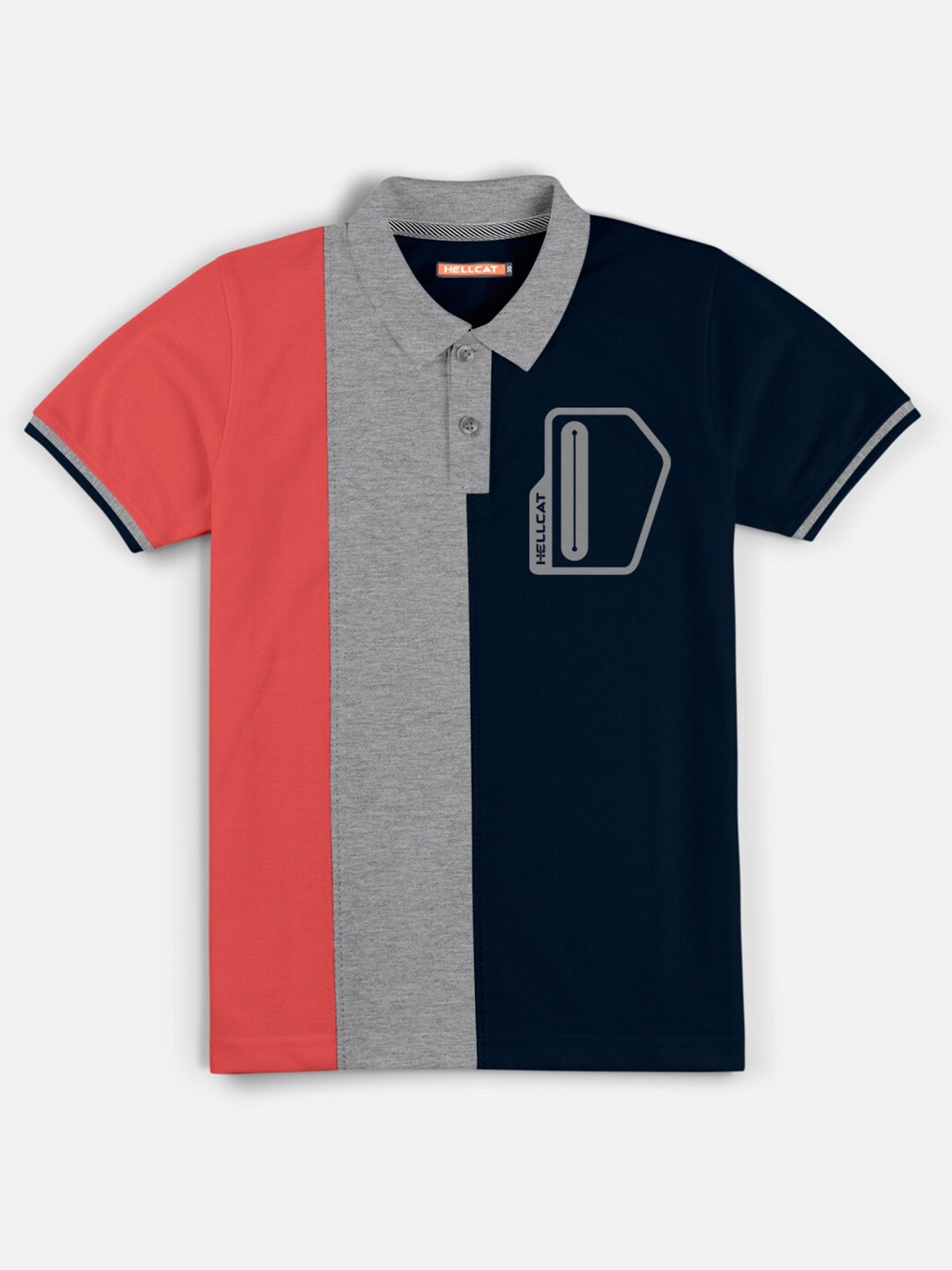 

HELLCAT Boys Red & Grey Colourblocked Polo Collar Bio Finish T-shirt