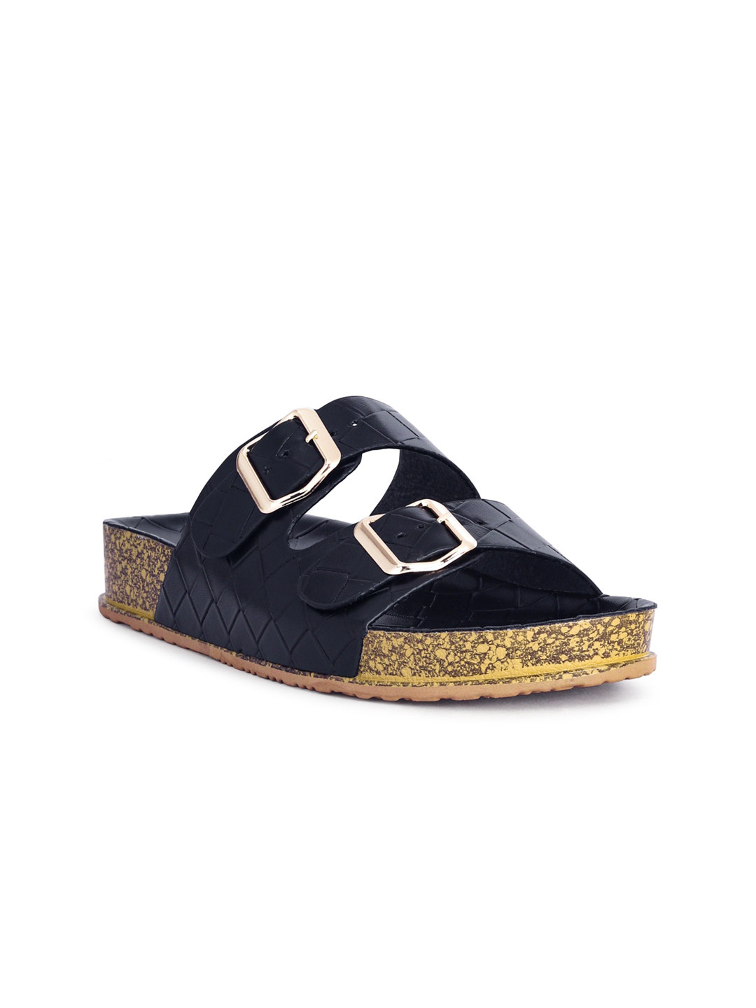 

London Rag Black Flatform Sandals with Buckles