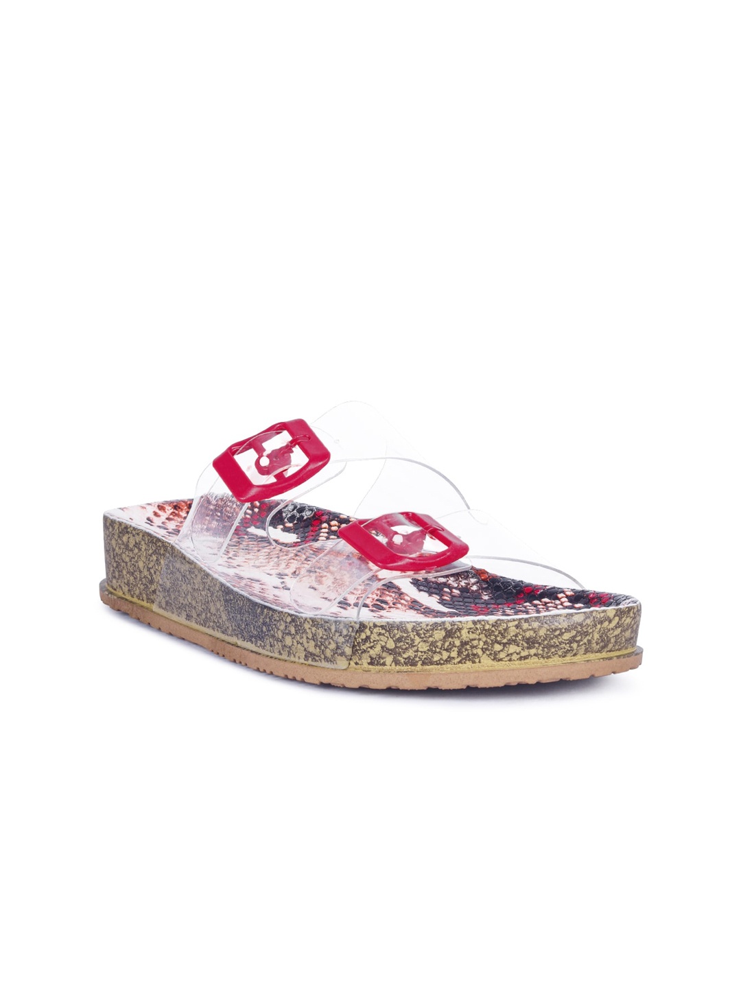 

London Rag Red & Transparent Printed Platforms Sandals