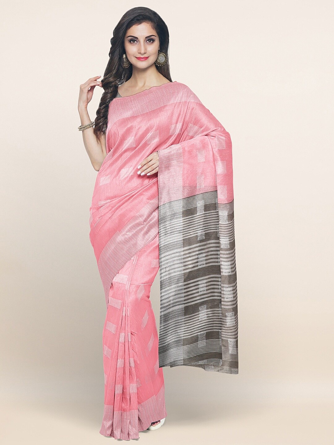 

Pothys Pink & Grey Abstract Woven Design Saree