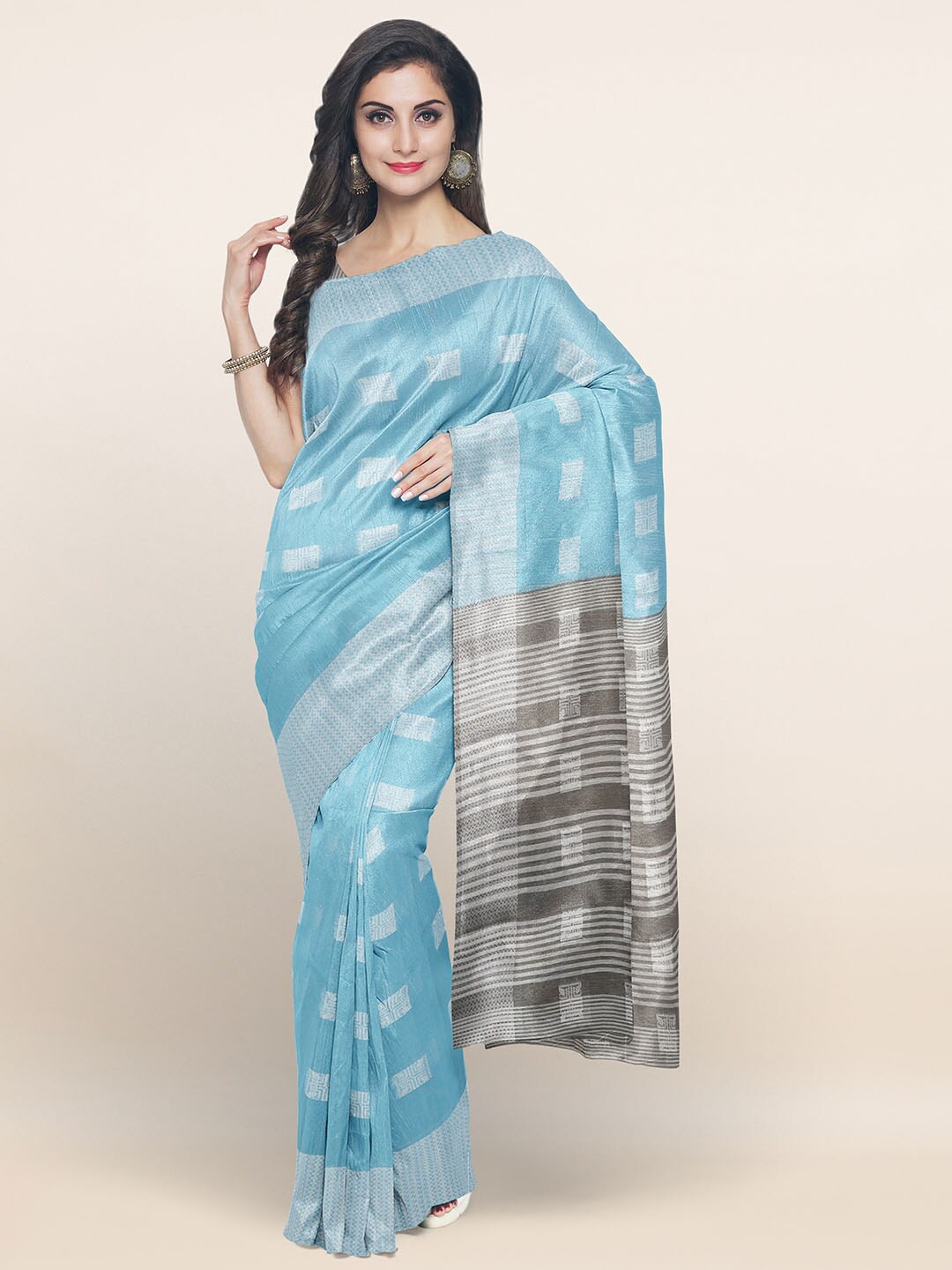 

Pothys Blue & Grey Woven Design Zari Cotton Blend Saree