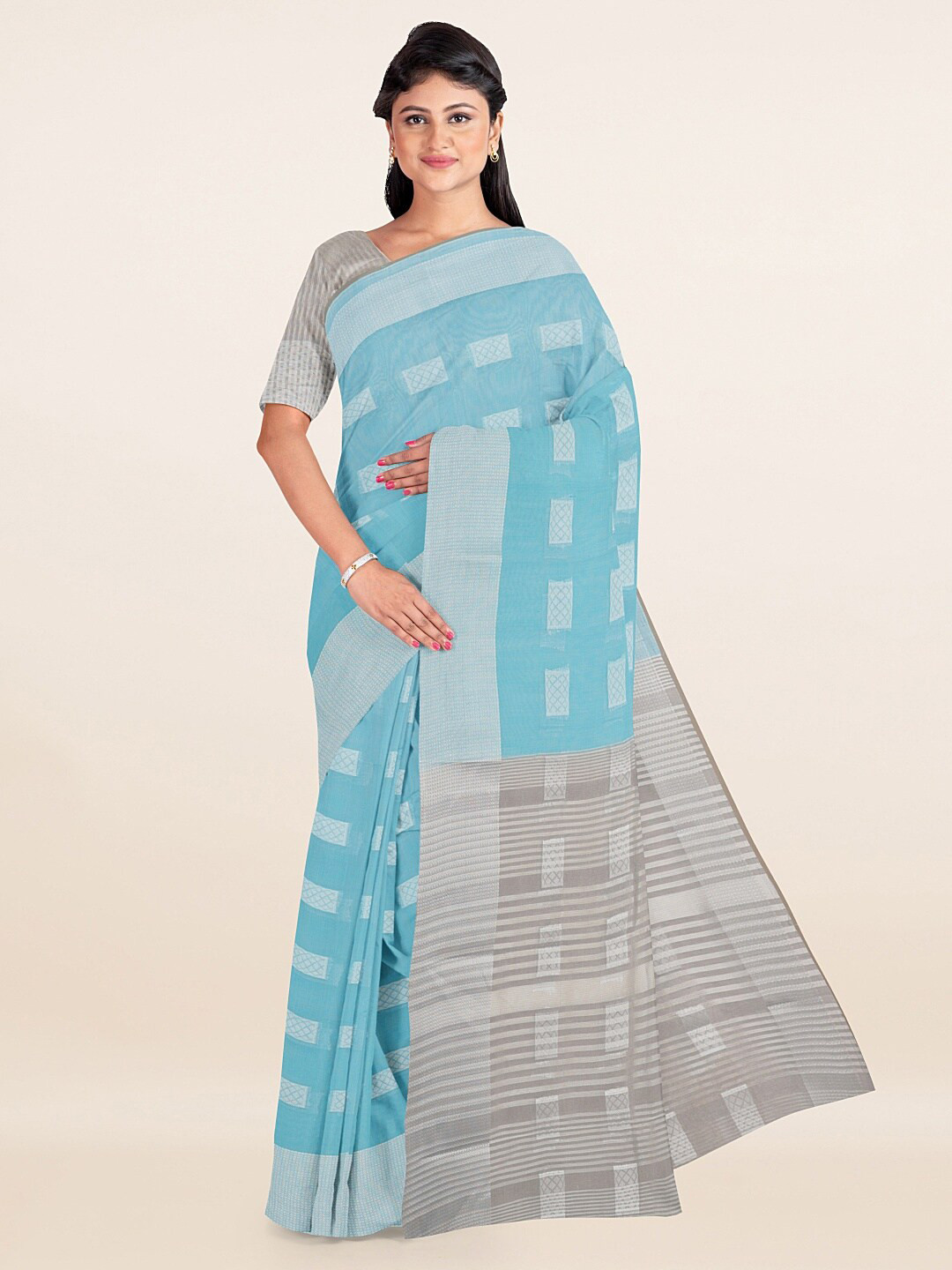 

Pothys Blue & Grey Abstract Woven Design Saree