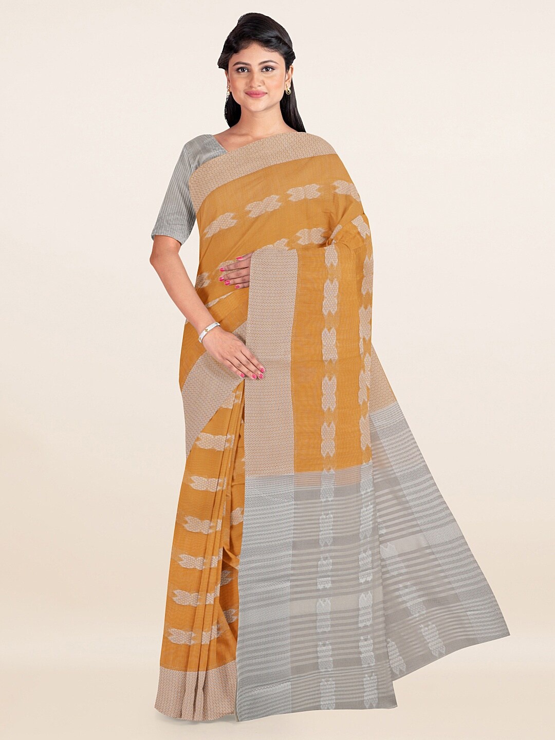 

Pothys Brown & Grey Abstract Woven Design Saree