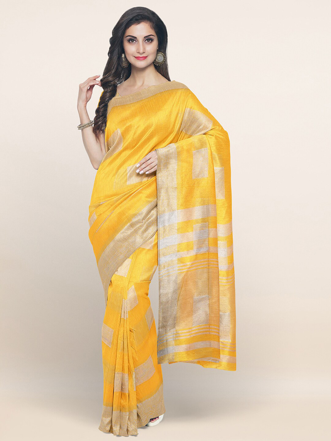 

Pothys Yellow & Gold-Toned Woven Design Zari Saree
