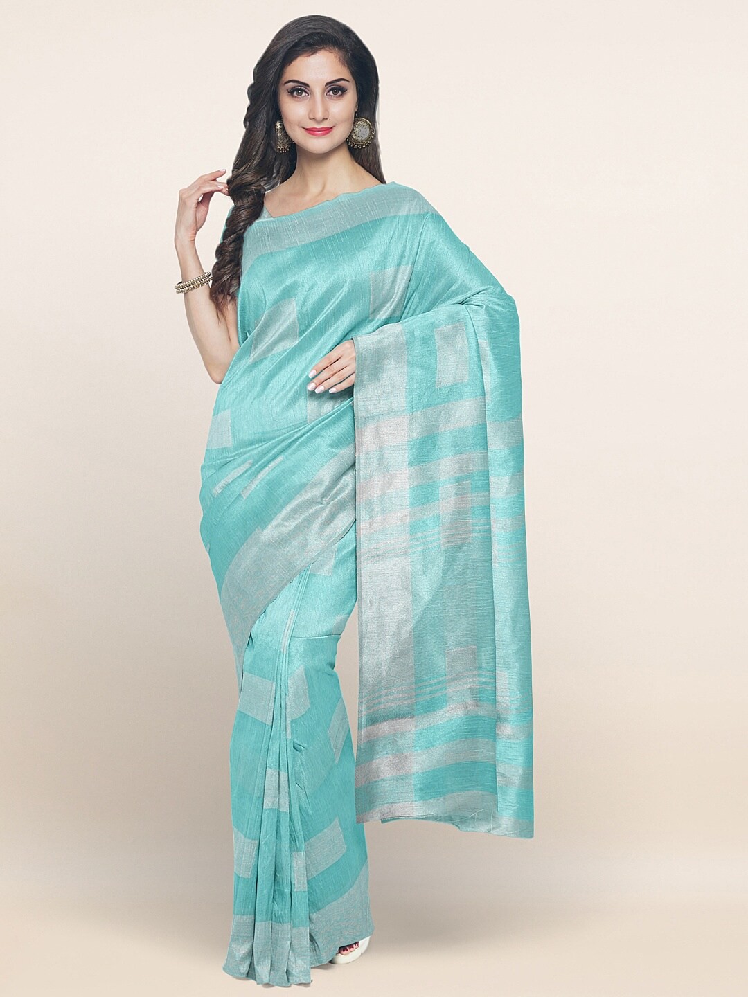 

Pothys Blue & Grey Geometric Printed Saree