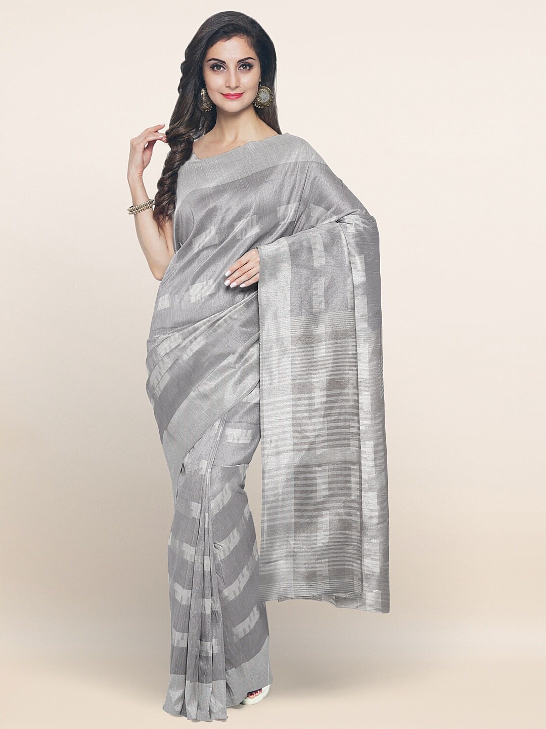 

Pothys Grey & Silver-Toned Woven Design Saree