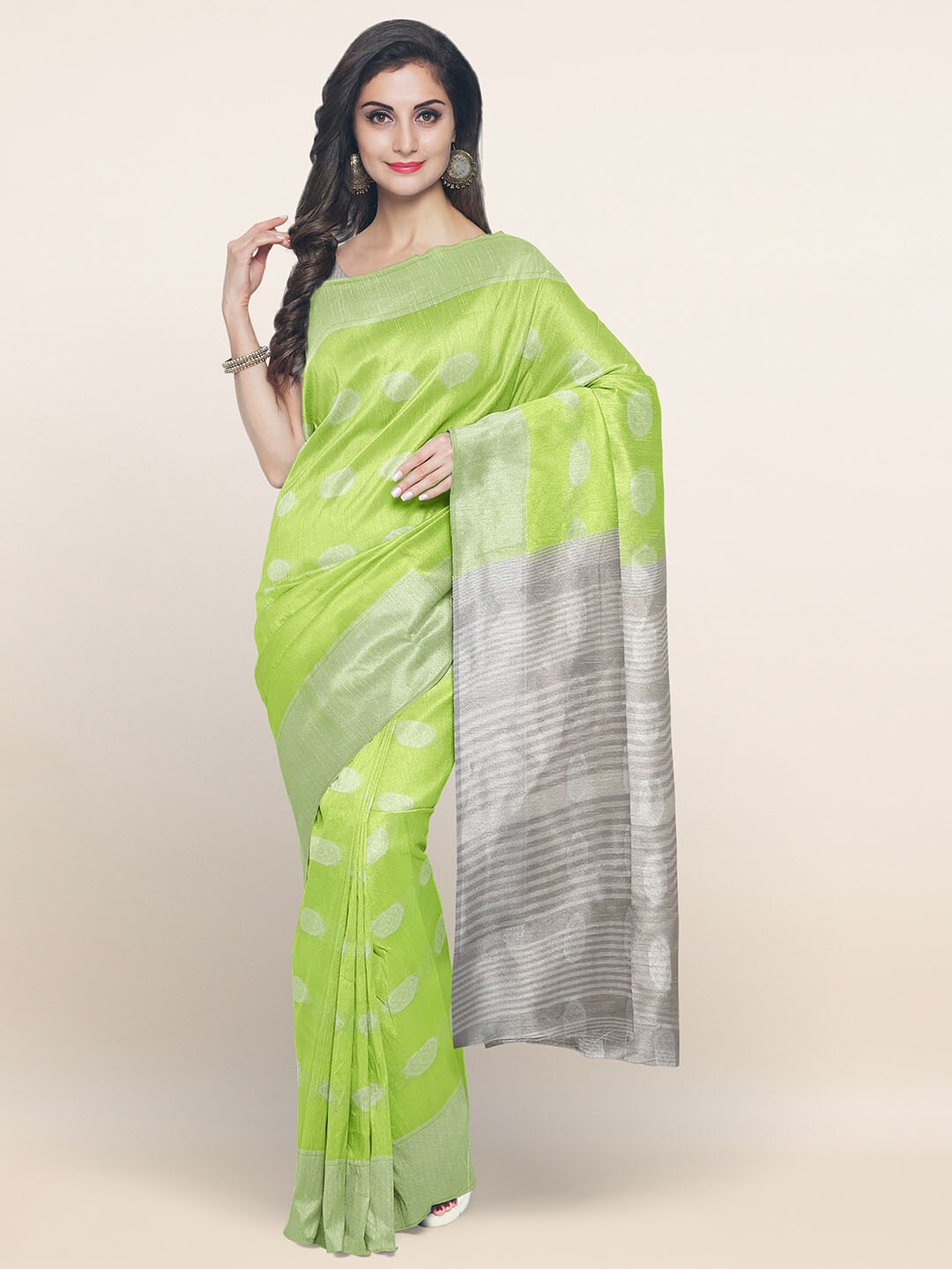 

Pothys Green & Grey Woven Design Saree