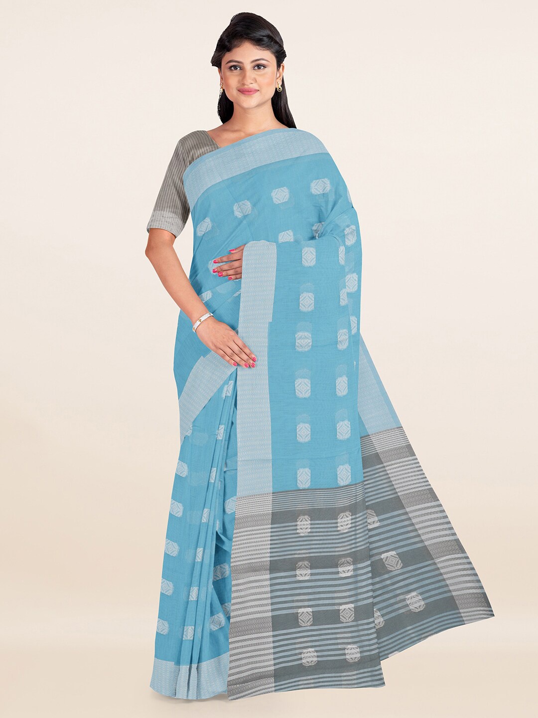 

Pothys Blue & Grey Woven Design Zari Saree