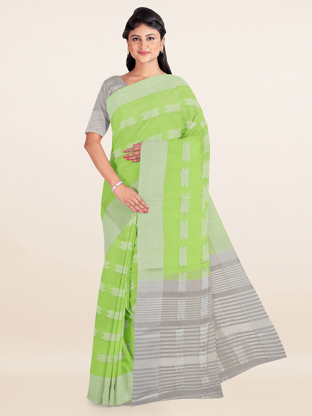 

Pothys Green & Grey Woven Design Saree