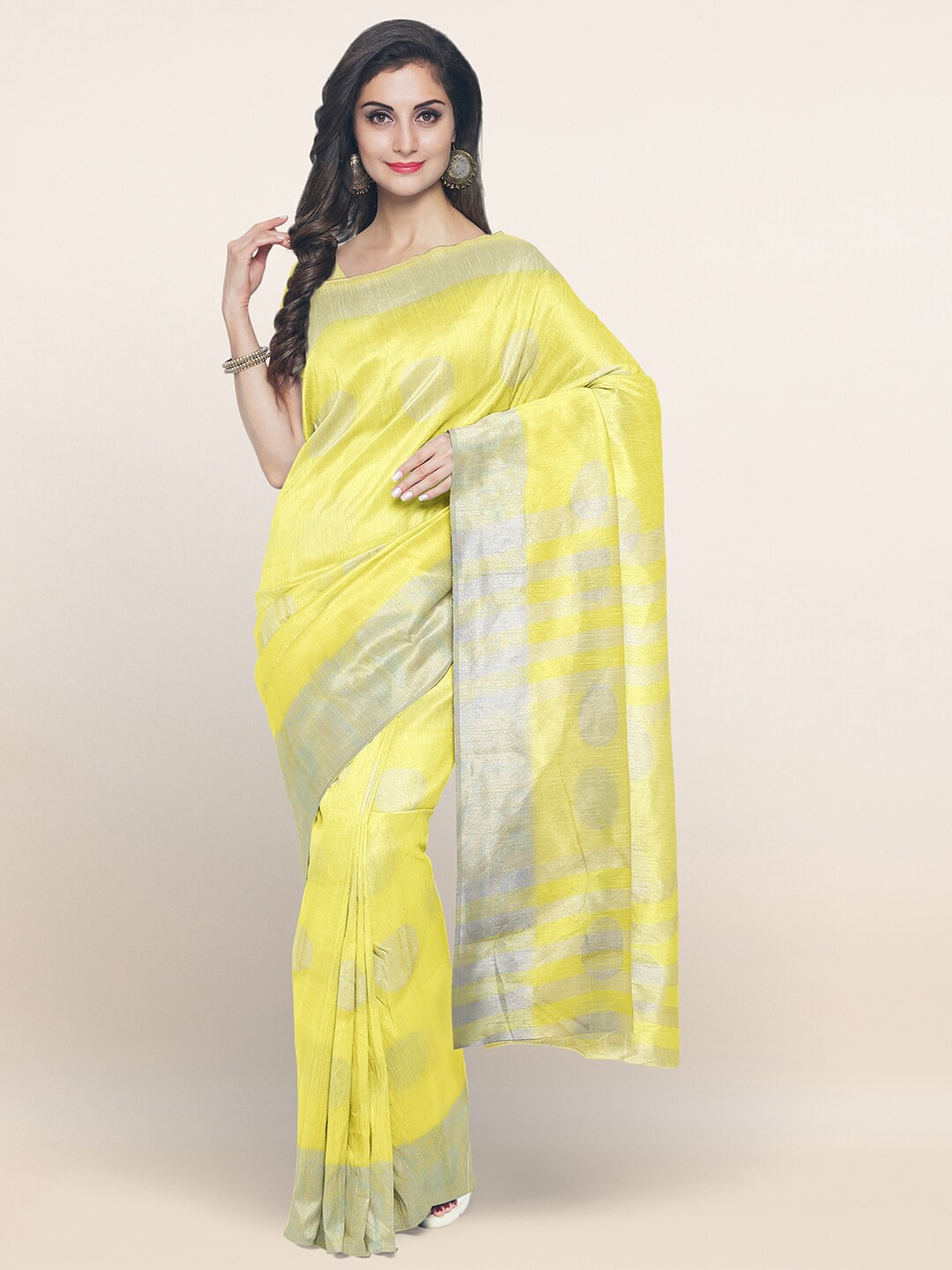 

Pothys Yellow & Silver Woven Design Saree