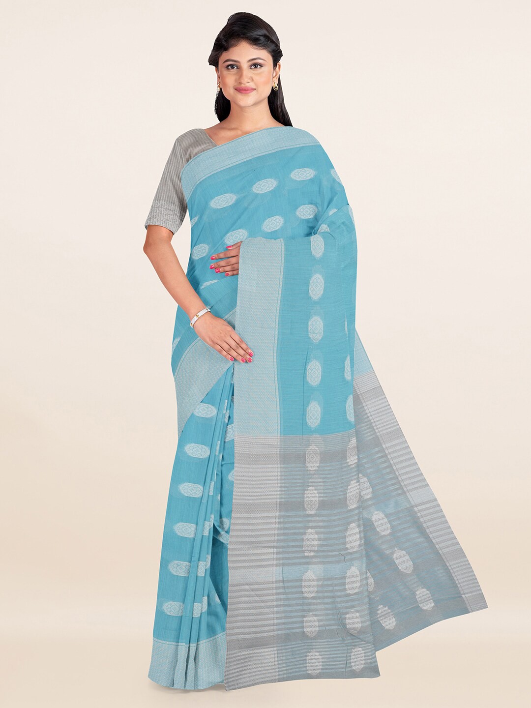 

Pothys Blue & Grey Woven Design Zari Saree