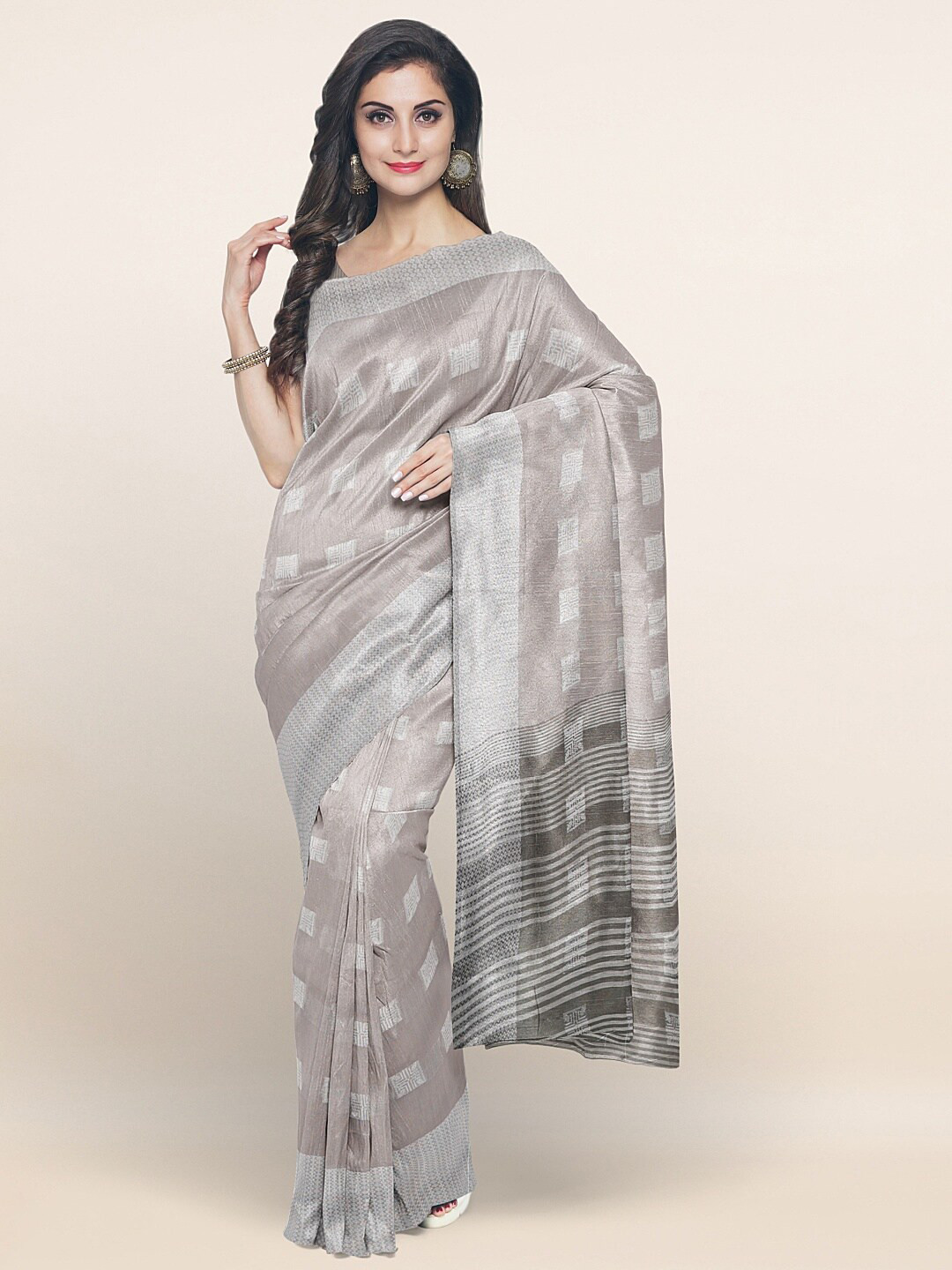 

Pothys Grey & Silver-Toned Woven Design Zari Saree