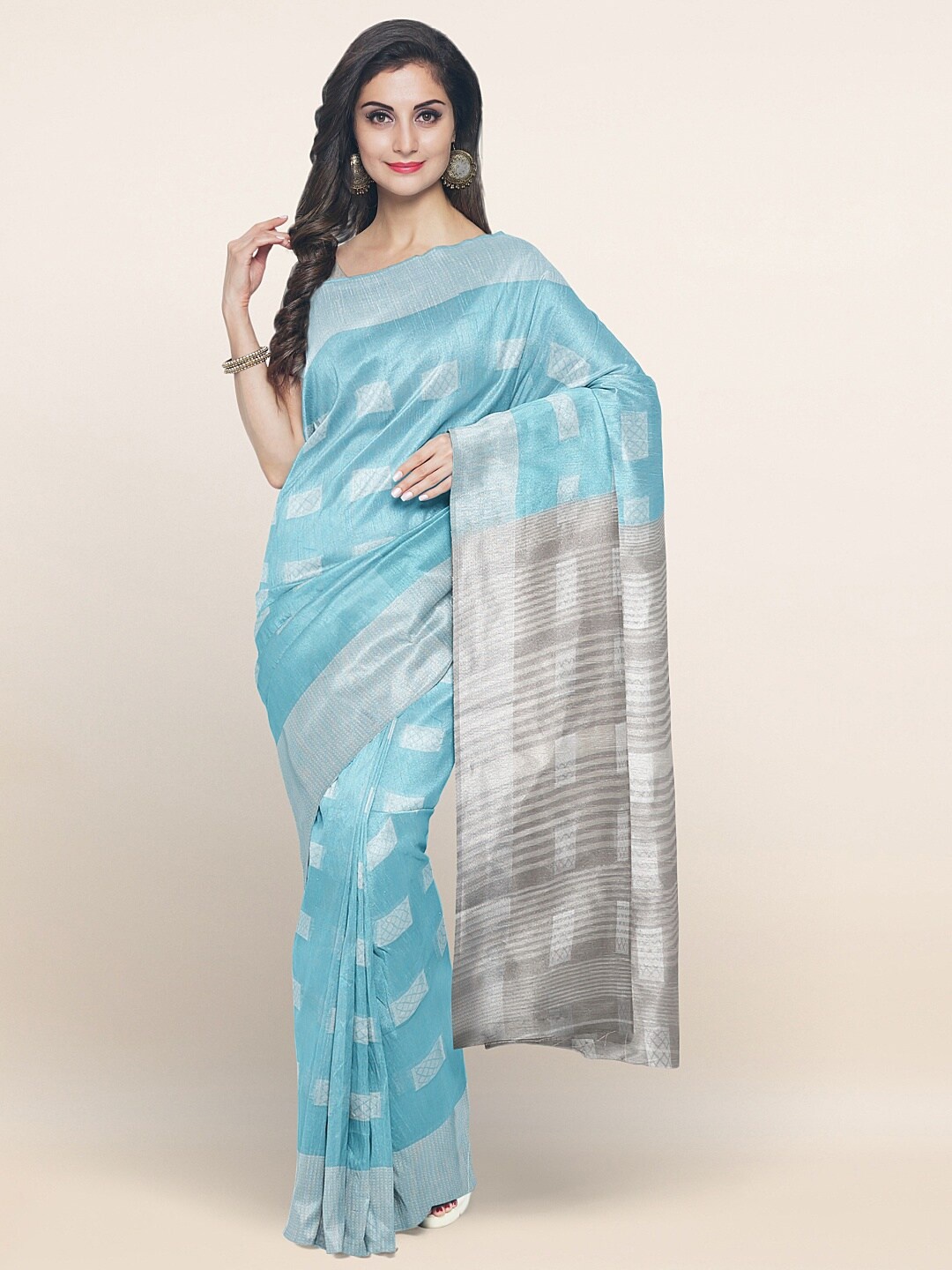 

Pothys Blue & Grey Woven Design Zari Saree
