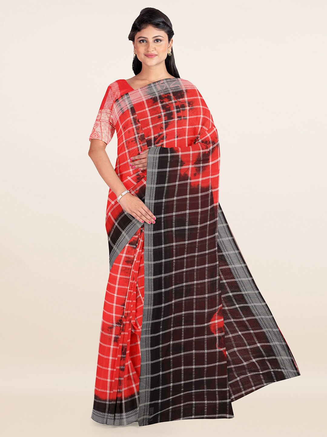 

Pothys Red & Black Tie and Dye Zari Pure Cotton Saree