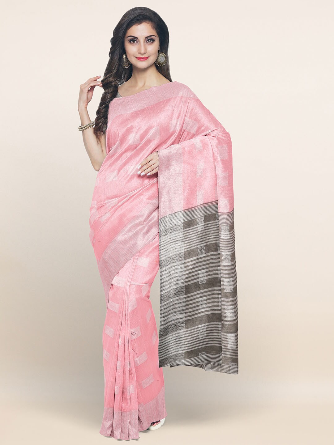 

Pothys Pink & Grey Woven Design Zari Saree