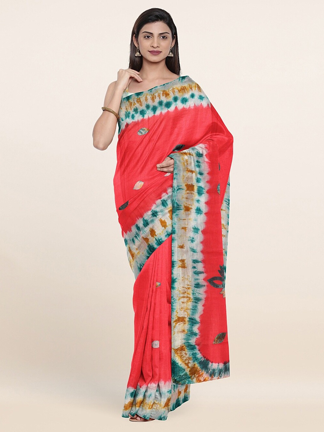 

Pothys Red & Multi Color Floral Printed Pure Cotton Saree