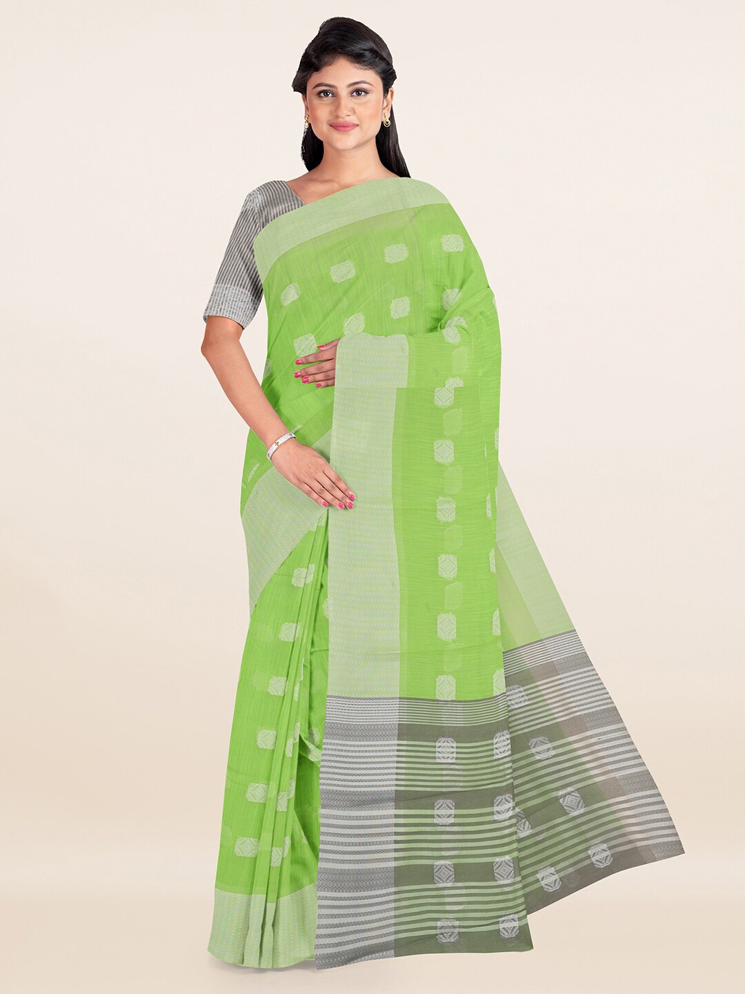 

Pothys Green & Grey Woven Design Zari Cotton Blend Saree