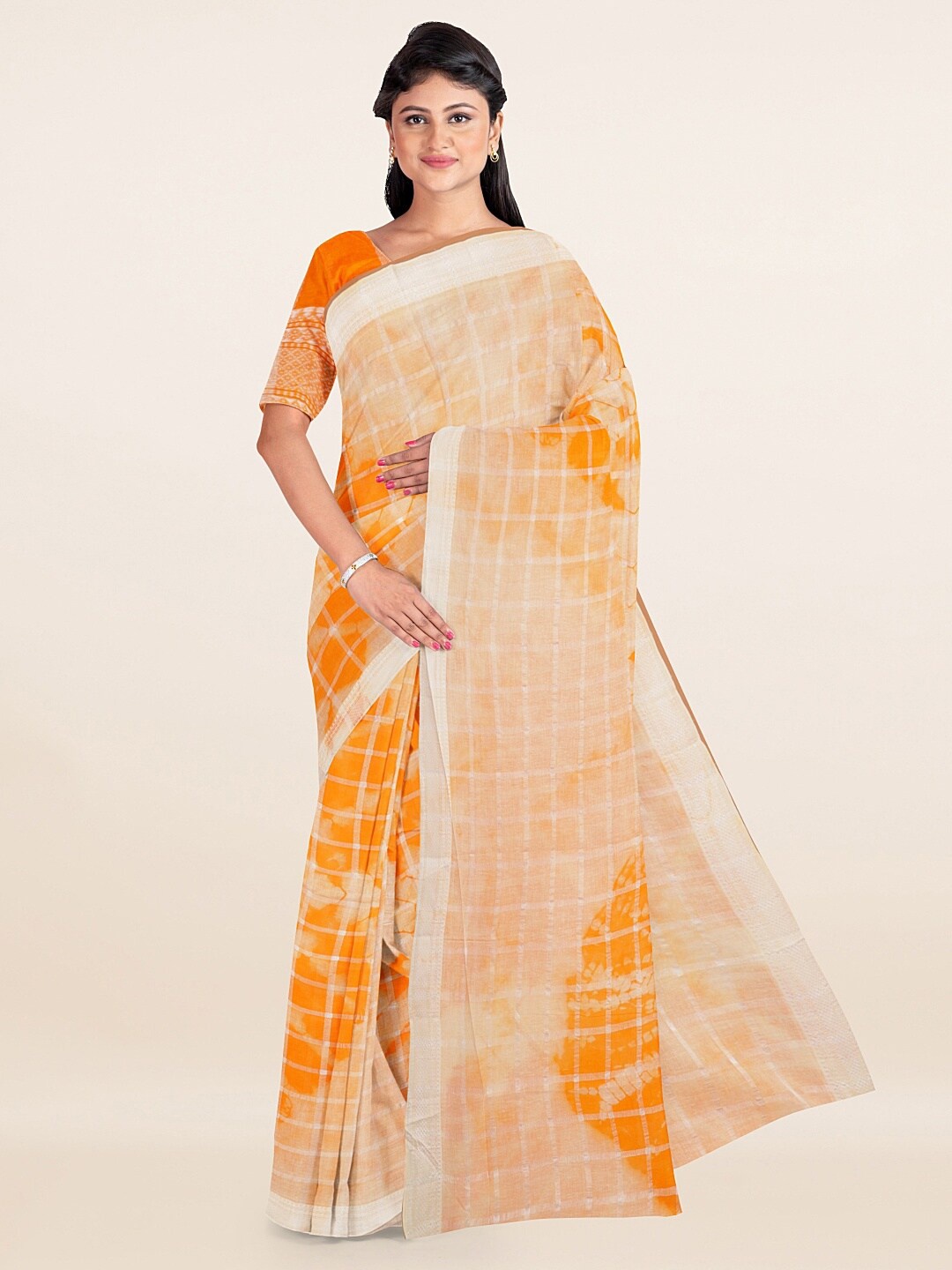 

Pothys Orange & Off White Tie and Dye Pure Cotton Saree