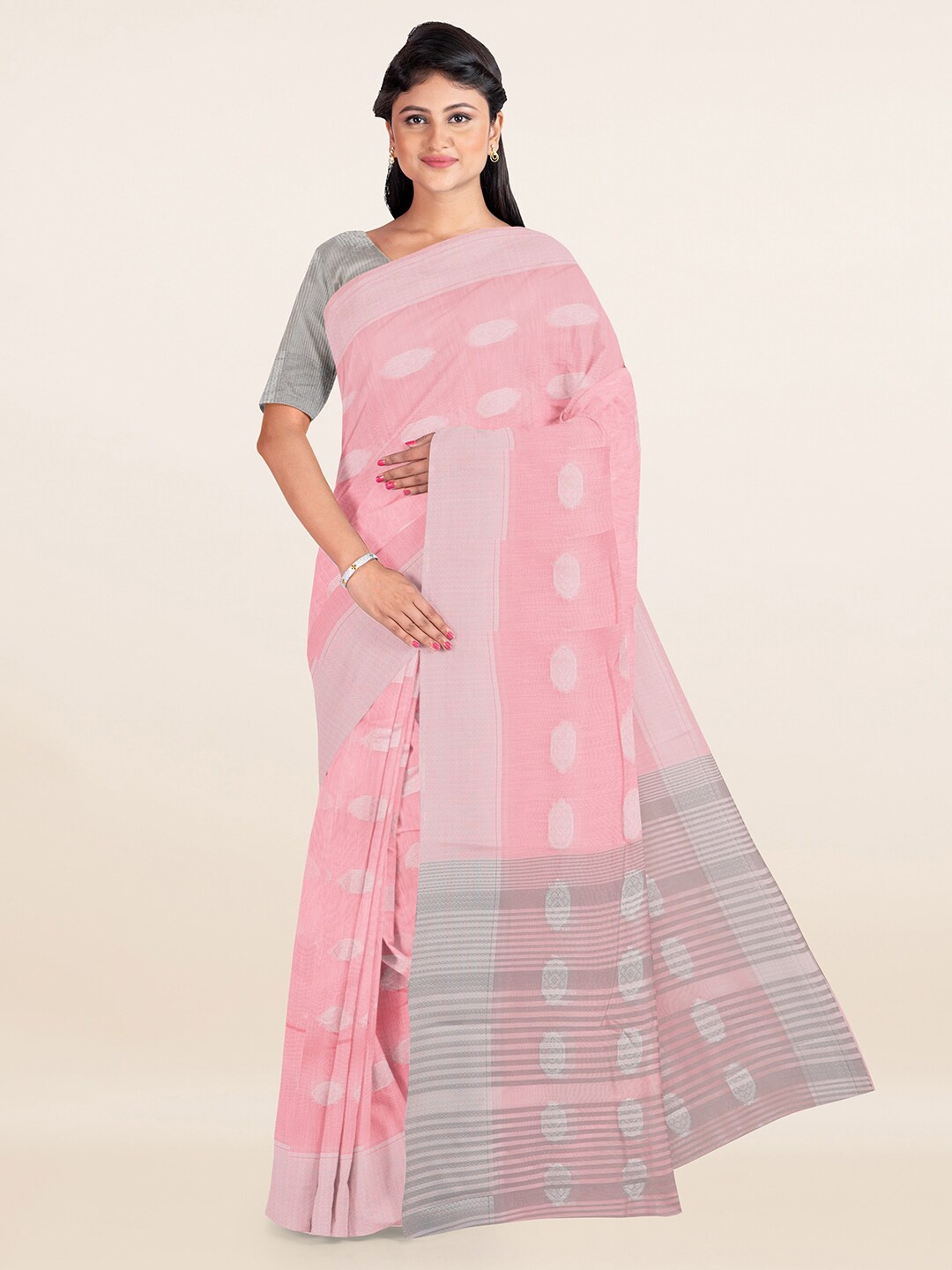 

Pothys Pink & Grey Woven Design Saree
