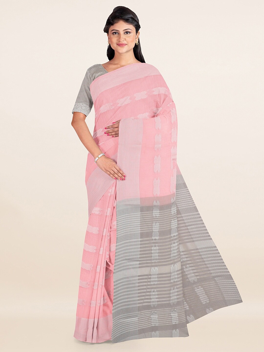 

Pothys Pink & Grey Woven Design Zari Saree