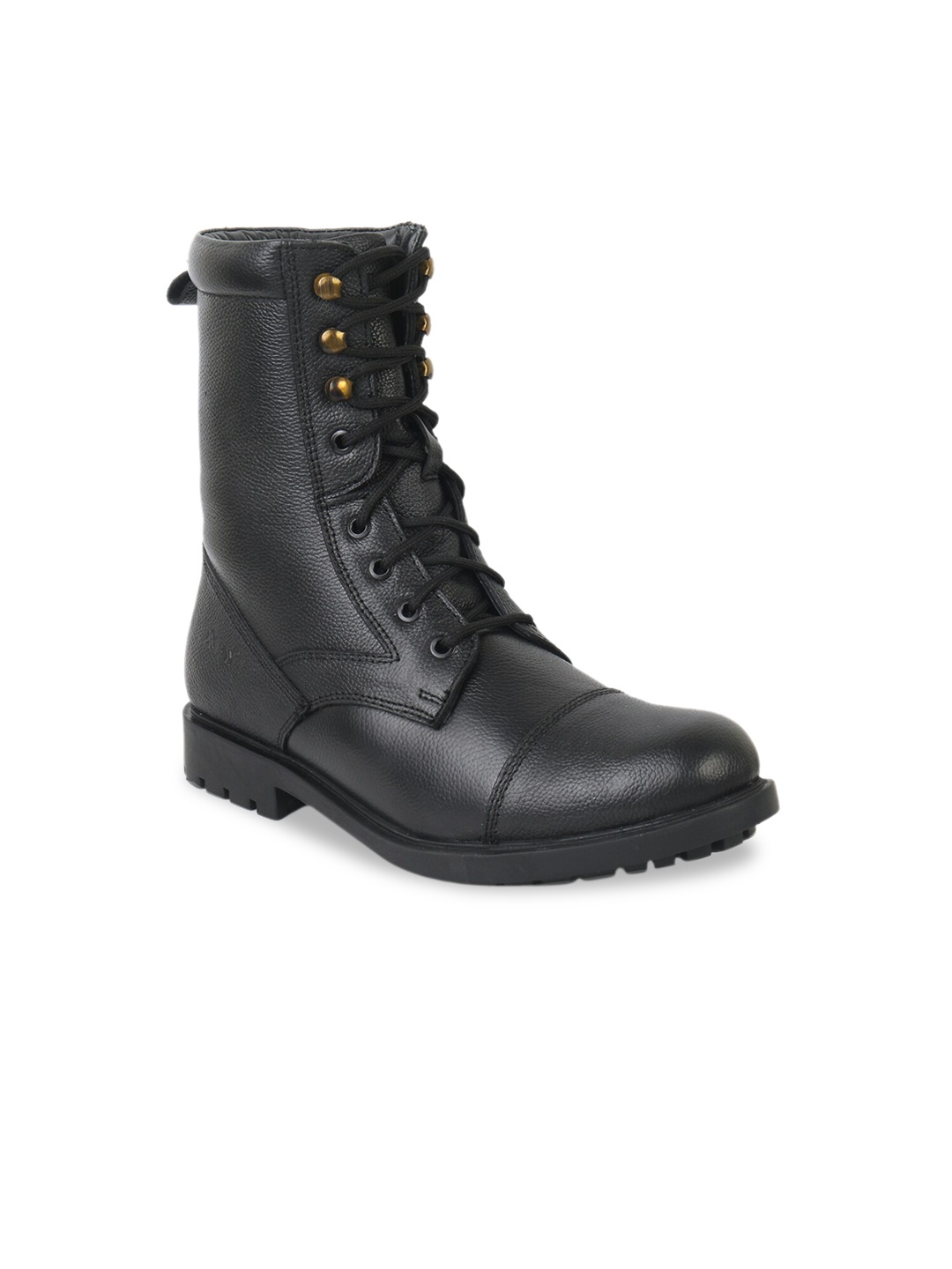 

XHUGOY Men Black Textured Leather Flat Boots