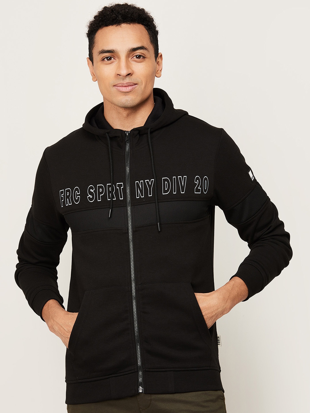 

Forca by Lifestyle Men Black Typography Printed Hooded Cotton Sweatshirt