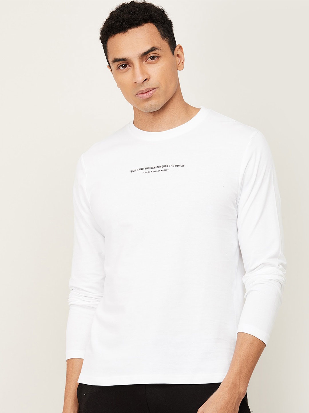 

SmileyWorld Men White Typography Applique T-shirt