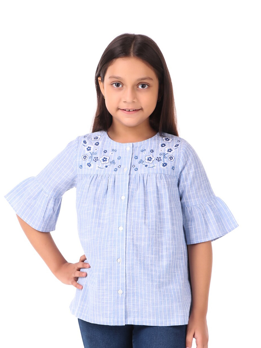 

Miyo Girls Blue Striped Shirt Style Top