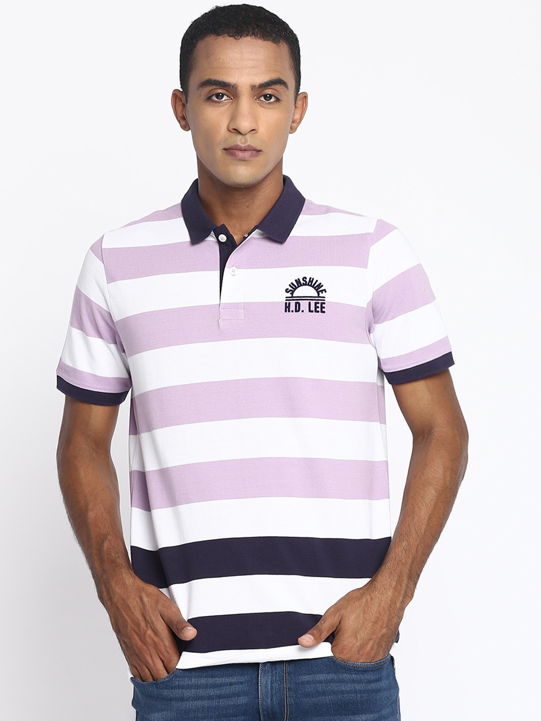 

Lee Men Lavender Striped Polo Collar Slim Fit T-shirt