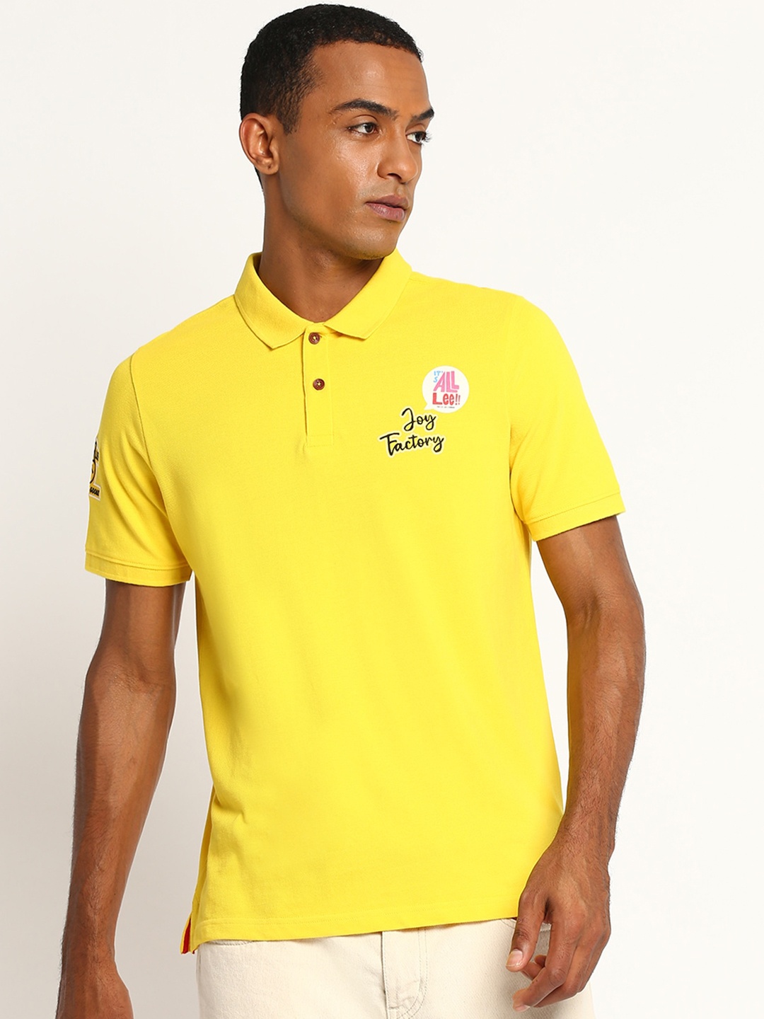 

Lee Men Yellow & Red Solid Polo Collar Cotton T-shirt