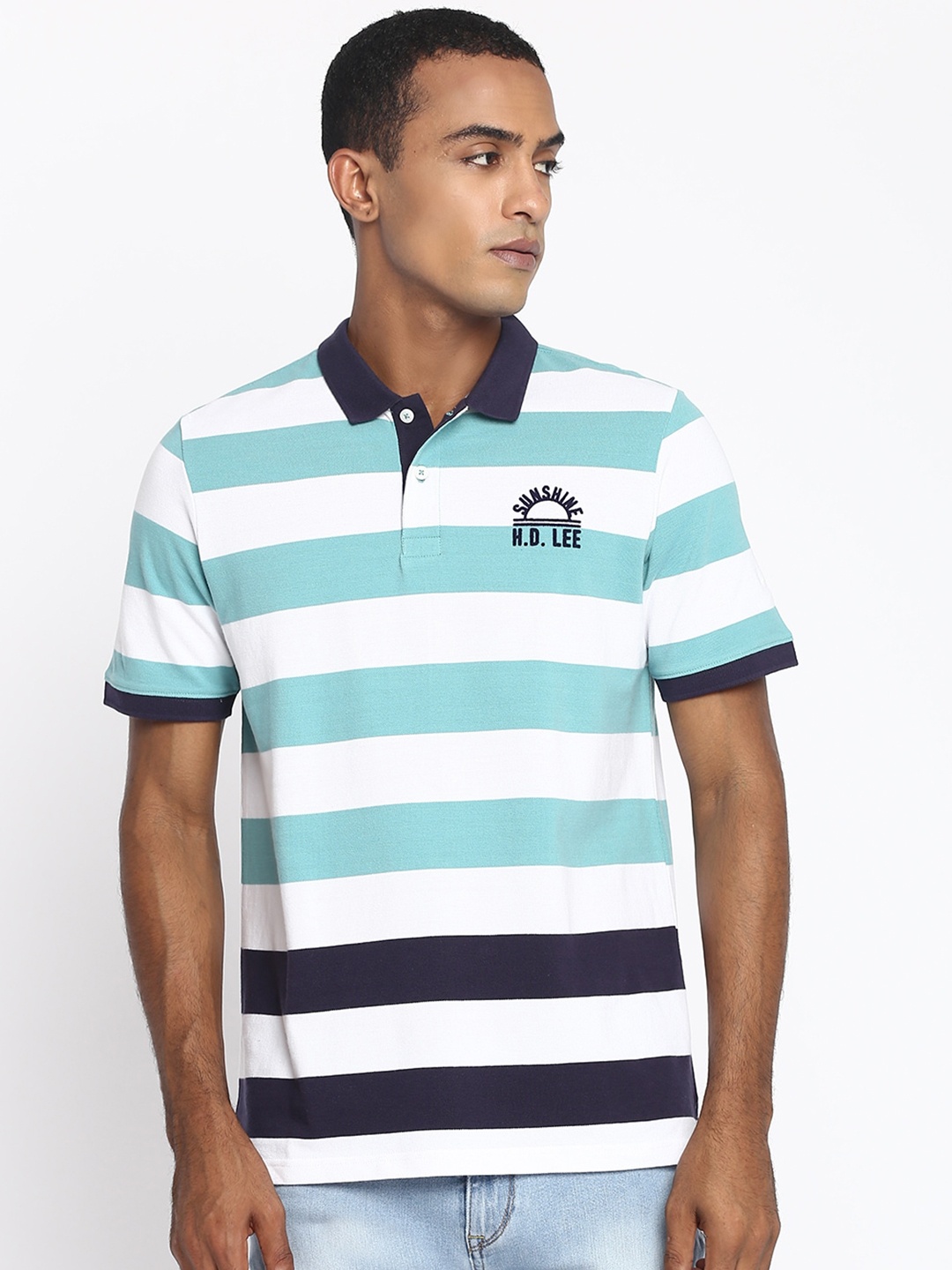 

Lee Men Blue Striped Polo Collar Slim Fit T-shirt