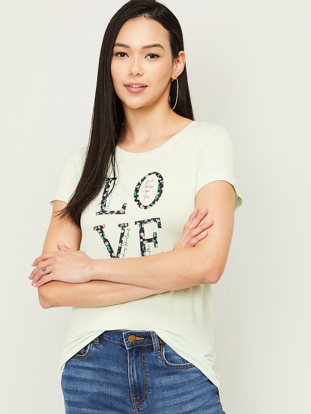 

Fame Forever by Lifestyle Green Typography Printed Regular Top