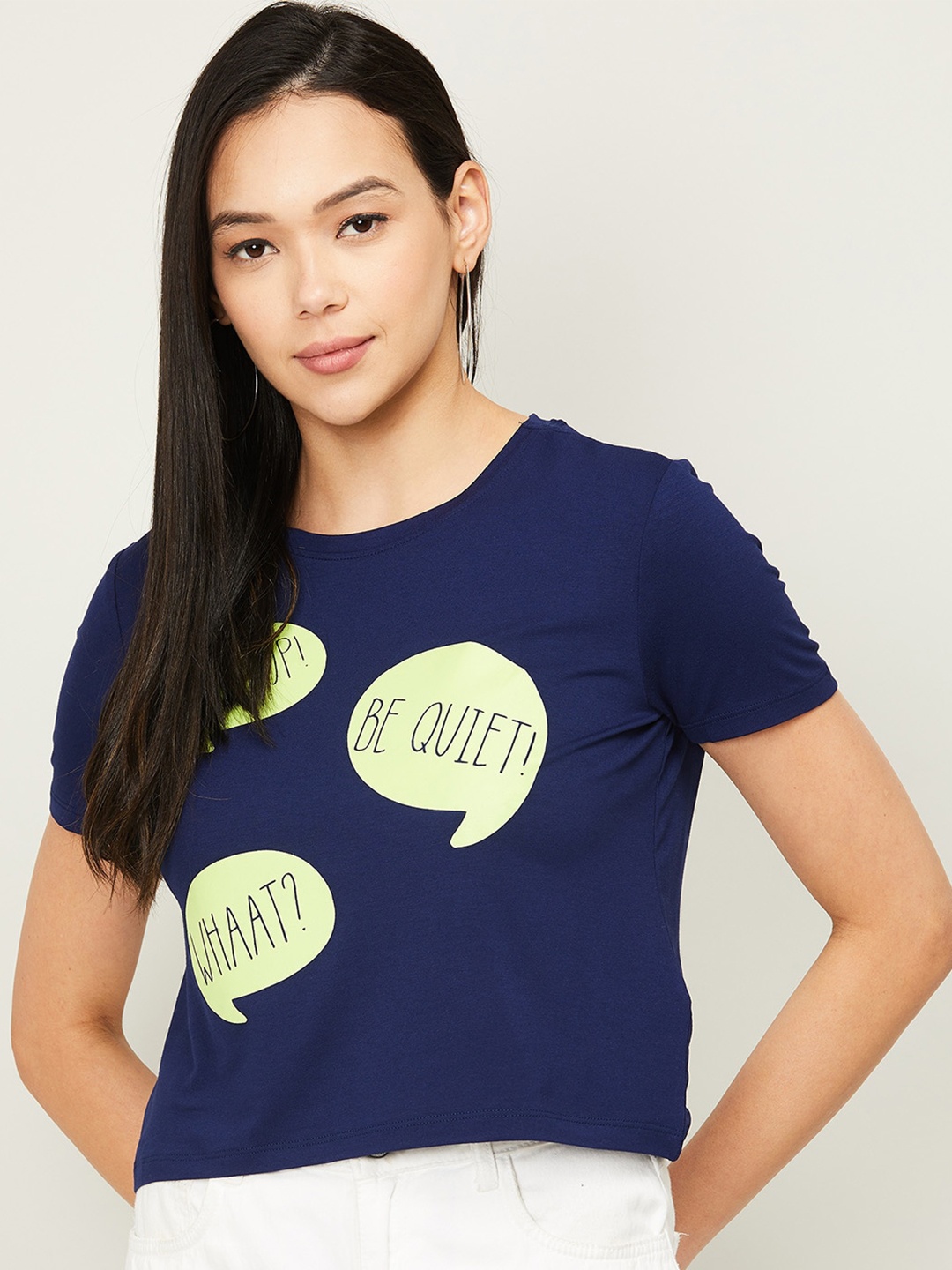 

Ginger by Lifestyle Women Navy Blue & Yellow Print Crop Top