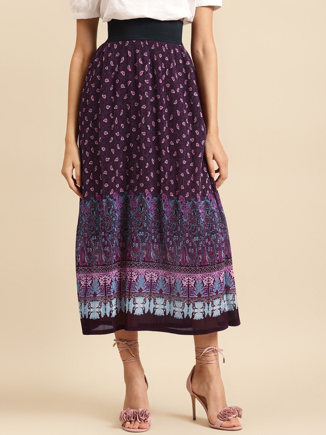 

DODO & MOA Women Purple Printed Midi-Skirt