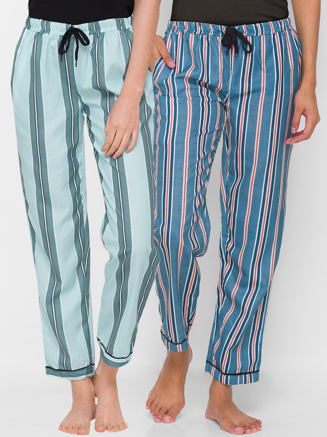

FashionRack Pack of 2 Women Striped Cotton Lounge Pants, Turquoise blue