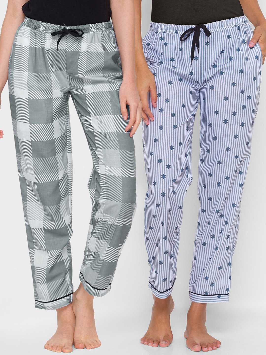 

FashionRack Women Grey & Blue Pack of 2 Printed Lounge Pants