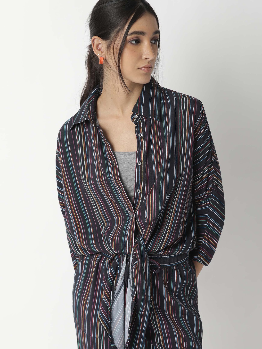 

RAREISM Black Striped Shirt Style Top