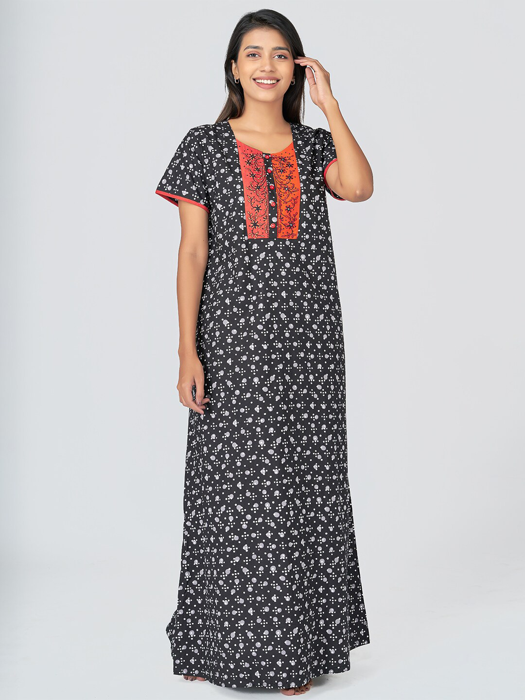 

Maybell Black Embroidered Pure Cotton Maxi Nightdress