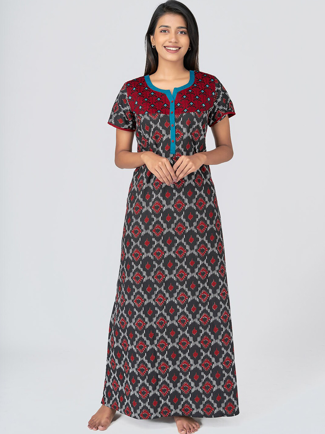 

Maybell Black Embroidered Pure Cotton Maxi Nightdress
