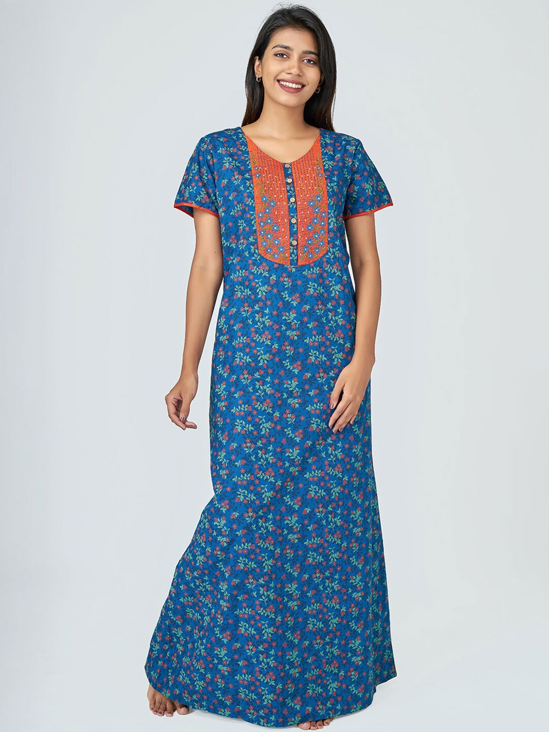 

Maybell Women Blue Printed Pure Cotton Nightdress