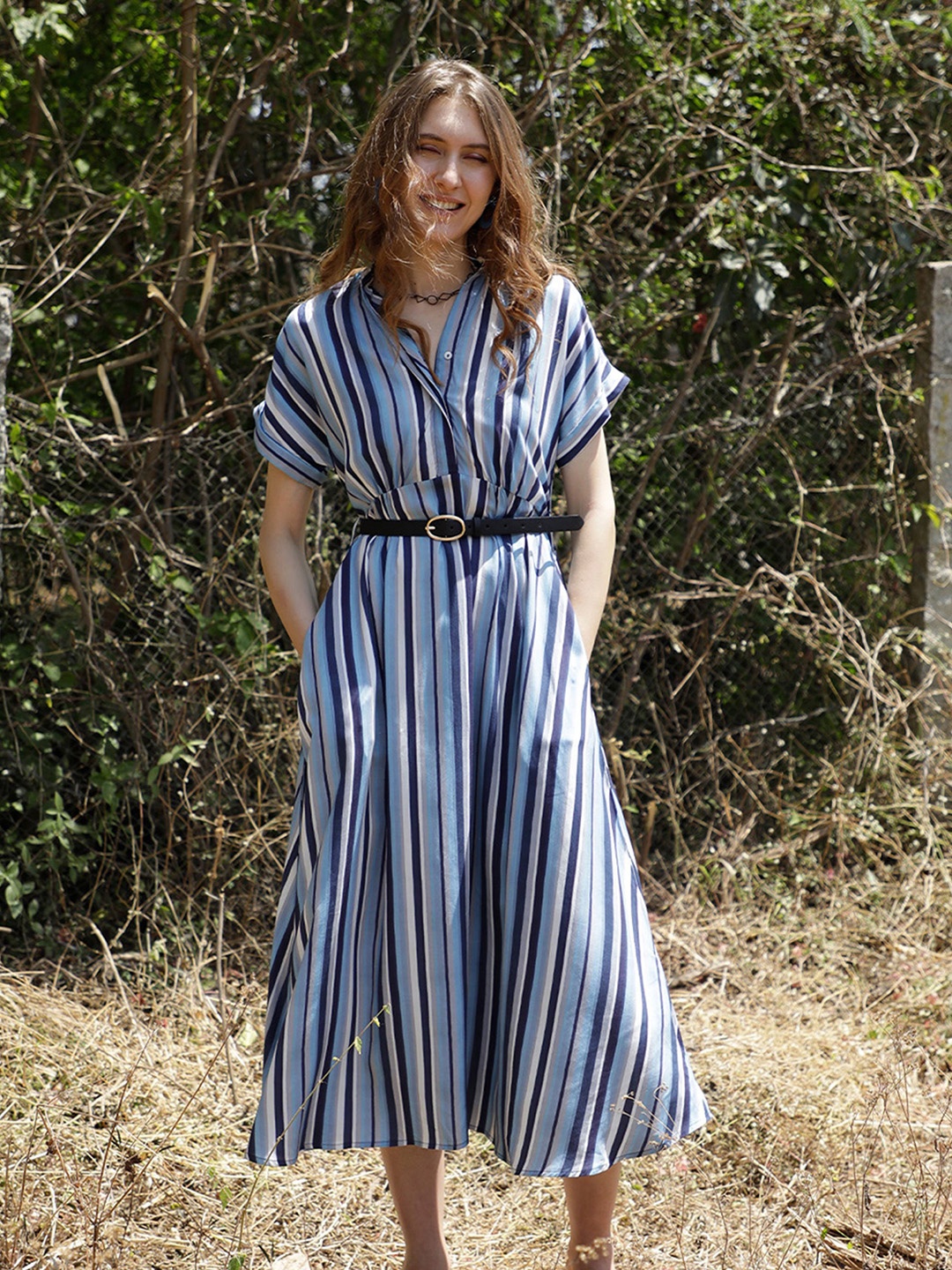 

RAREISM Blue Striped Maxi Dress