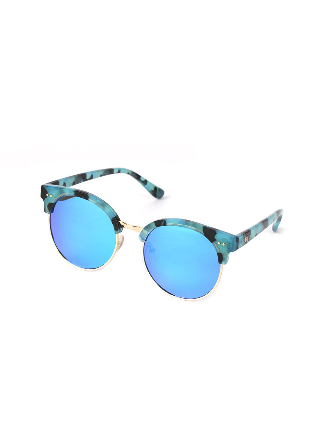 

FUZOKU Unisex Blue & Black Oval Sunglasses With UV Protected Lens