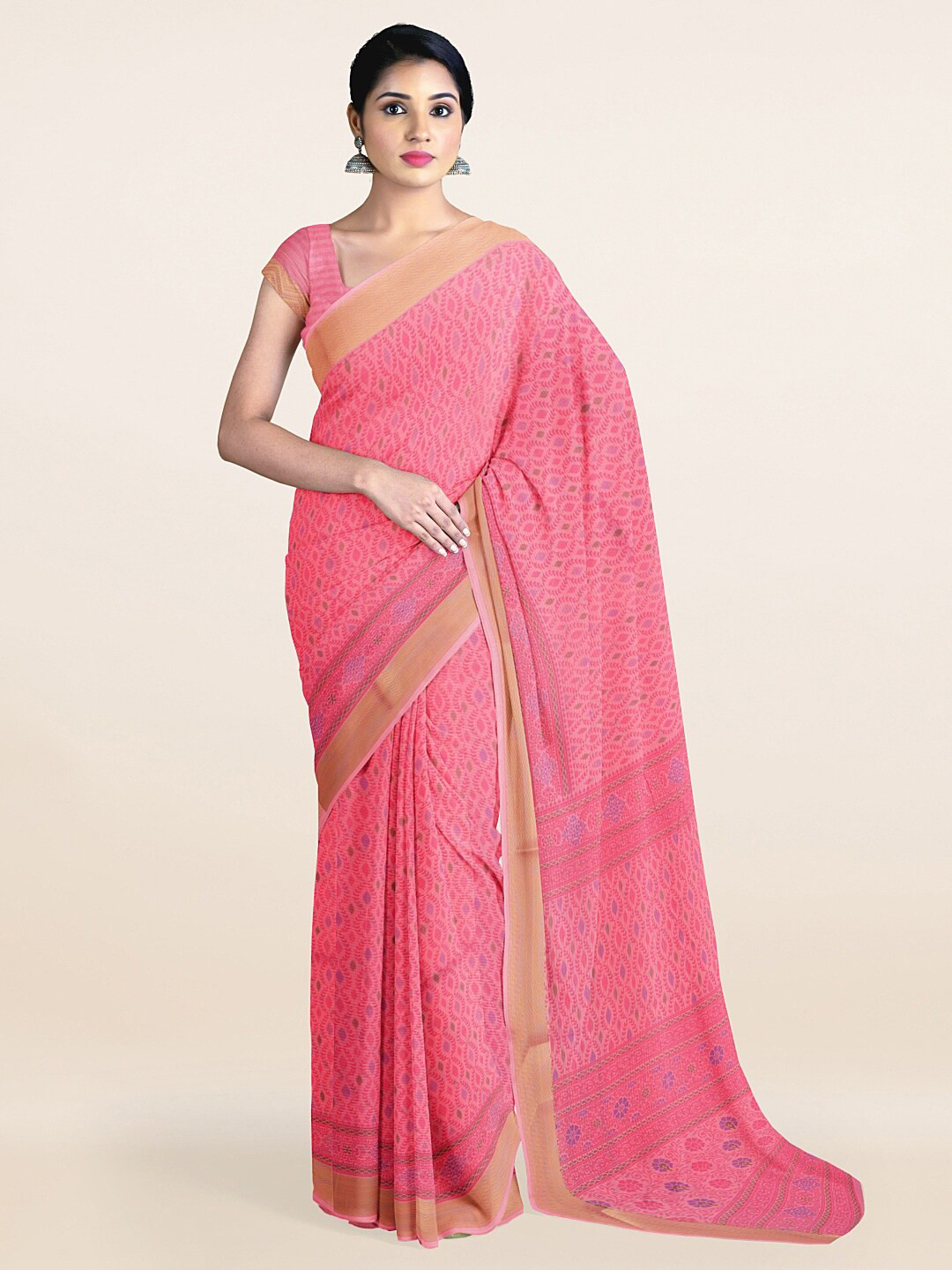 

Pothys Women Pink & Beige Ethnic Motifs Printed Saree